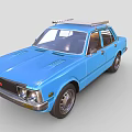 Blue Vintage Classic Car With Retro Design And Roof Rack Details
