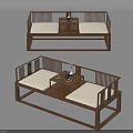 Traditional Chinese Wooden Bench Set With White Cushions And Tea Table Design