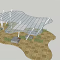 Modern Outdoor Structure Featuring White Pillars Transparent Roof And Grass Near Stone Slabs