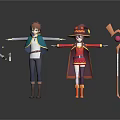 Anime Game And Movie Characters Wearing Blue Green Red Outfits With Hat Staff And Bottles