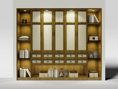 Wooden Wardrobe With Cabinet Doors Drawers Shelves For Storage And Decor Items Books Vases Boxes 3d model