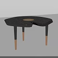 Modern Black Coffee Table With Brown Circular Top And Gold Metal Legs