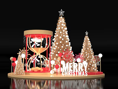 Christmas Photo Spot Decorated with Lit Christmas Trees Hourglass Ornament and Merry Christmas Sign 3d model