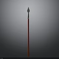 Traditional Spear Weapon Design With Red Shaft And Metal Spearhead