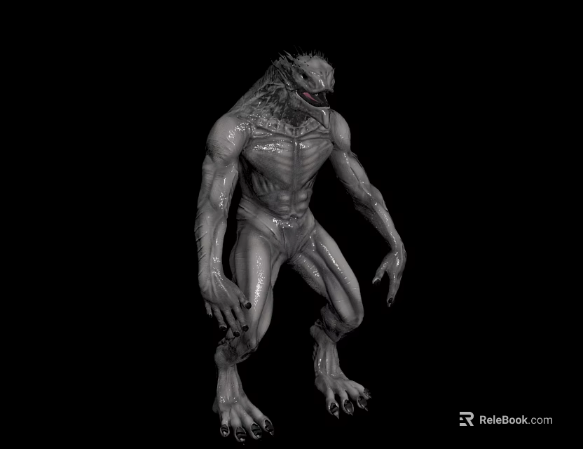 Game Movie Monster Character 3D Design with Wolf Like Head Muscular Body Clawed Hands 3d model 