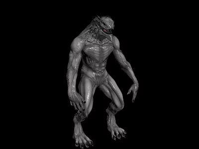 Game Movie Monster Character 3D Design with Wolf Like Head Muscular Body Clawed Hands 3d model