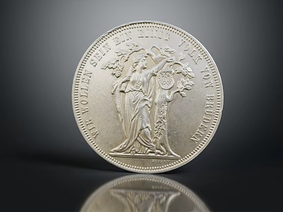 Silver Jewelry Coin Piece Featuring Female Figure And Tree Design On Shiny Metal Surface 3d model