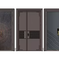 Modern Security Door Designs with Decorative Ring Geometric Patterns and Diagonal Lines and Golden Handles 3d model