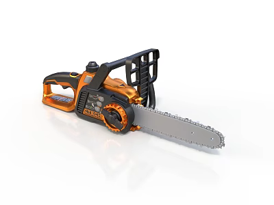 Orange And Black Electric Chainsaw With Ergonomic Handle Sharp Metal Chain For Efficient Cutting Tasks 3d model