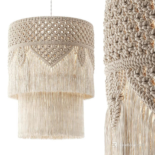 Bohemian Style Handwoven Beige Chandelier With Fringed Details And Natural Texture 3d model 