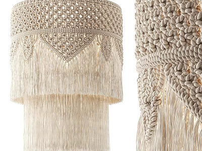 Bohemian Style Handwoven Beige Chandelier With Fringed Details And Natural Texture 3d model