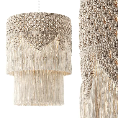 Bohemian Style Handwoven Beige Chandelier With Fringed Details And Natural Texture 3d model