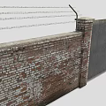Building Exterior Wall with Solid Brick Structure Barbed Wire on Top and Iron Gate 3d model
