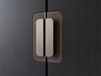 Sleek Modern Metal Handle with Leather Trim on Black Door Panel 3d model