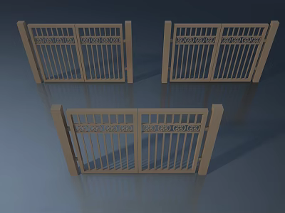 Wooden Swing Gate Doors With Carved Design For Outdoor Garden Entrance 3d model