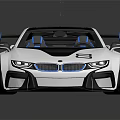White BMW Sports Car With Black Roof Blue Accents Rear Spoiler And Illuminated Interior