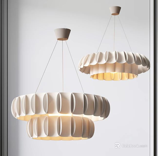 Modern White Pleated Pendant Light With Petal Shaped Design And Warm Glowing Illumination 3d model 