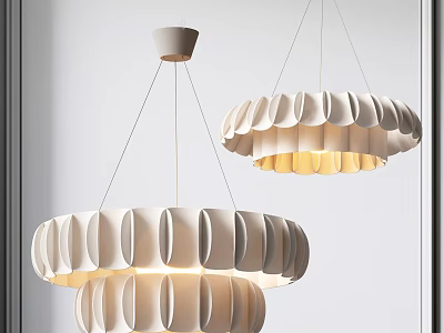 Modern White Pleated Pendant Light With Petal Shaped Design And Warm Glowing Illumination 3d model