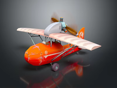 Vintage Orange Passenger Airplane with Propeller Biplane Design and Retro Style 3d model