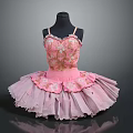 Pink Ballet Dress With Spaghetti Straps And Floral Patterns On Layered Fluffy Skirt