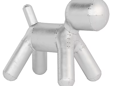 Modern Creative Silver Dog Shaped Stool With Metallic Surface And Riveted Design 3d model