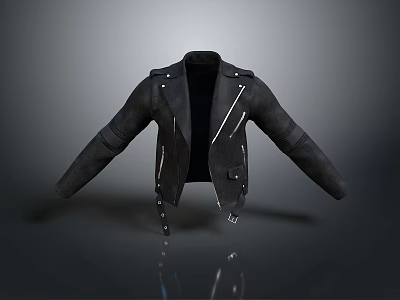Fashionable Black Leather Jacket With Zipper And Button Details For Daily Use 3d model