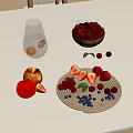 Fresh Assorted Fruits and Refreshing Drink with Ice and Lemon on Beige Table