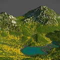 Beautiful Mountainous Landscape Featuring Snow Capped Peaks Green Forest Yellow Foliage And Blue Lake