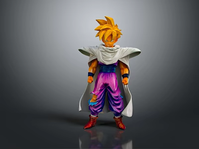 Goku Super Saiyan Action Figure With Golden Spiky Hair White Cape Purple Pants Red Boots 3d model