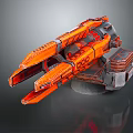 Orange Sci-Fi Spaceship Model With Mechanical Structure And Red Details On Gray Base 3d model