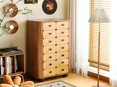 Wooden Storage Cabinet With Multiple Drawers And Heart Shaped Handles For Cozy Living Room Decor 3d model
