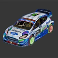 Ford Rally Racing Car With White Blue Green Livery And Abu Dhabi M Sport Logos
