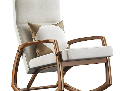 Modern Leisure Rocking Chair With Wooden Frame Light Linen Cushions And Accent Pillows 3d model
