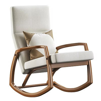 Modern Leisure Rocking Chair With Wooden Frame Light Linen Cushions And Accent Pillows 3d model