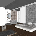 Hotel Guest Room With Wooden Flooring And Minimalist Bedhead Feature Wall