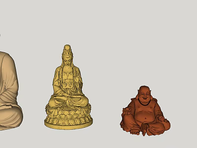 Hand Carved Buddha Sculptures With Different Sitting Poses And Lotus Base 3d model