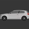 White BMW Hatchback Car With Sleek Design And Alloy Wheels On Reflective Surface
