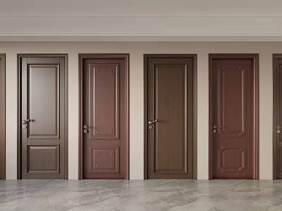 Various Design Wooden Swing Doors Featuring Carved And Plain Panel Styles For Interior 3d model
