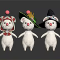 Three Adorable White Animals With Red Noses Wearing Colorful Decorative Hats