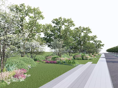 Arbor Centered Landscape Design With Lush Grass Pedestrian Pathway And Colorful Flowers 3d model