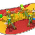 Colorful Playground Equipment Featuring Slides Climbing Nets Green Orange Blue Structures And Red Yellow Floor
