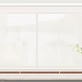 Venetian Blinds On Window With Natural Lake Woodland View And Indoor Plant