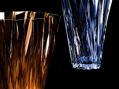 Golden Brown And Blue Textured Glass Vases With Cut Design On Black Background 3d model