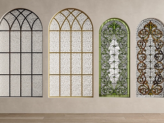 French floor-to-ceiling windows curved windows French decorative glass windows special-shaped windows glass windows carved glass window 3d model