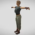 Game Movie Character with Blonde Hair Black Crop Top Green Cargo Pants and Brown Boots