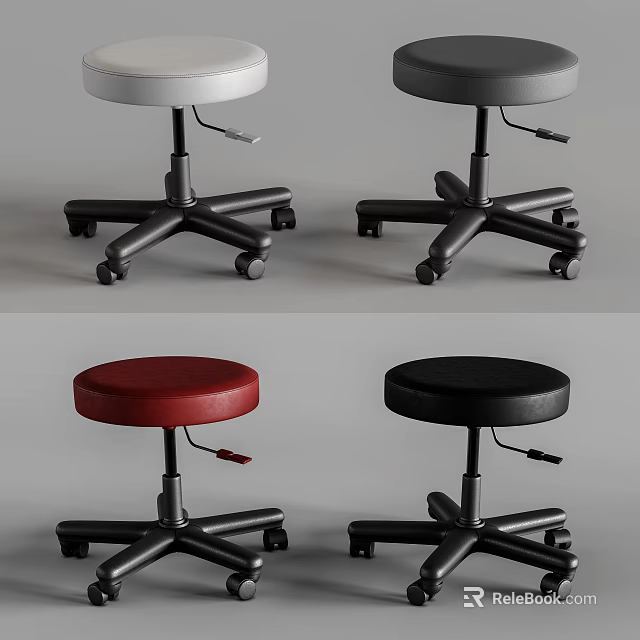 Modern Adjustable Stools With Caster Wheels In White Gray Red Black Colors 3d model 
