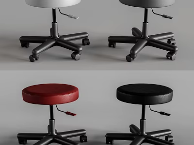 Modern Adjustable Stools With Caster Wheels In White Gray Red Black Colors 3d model