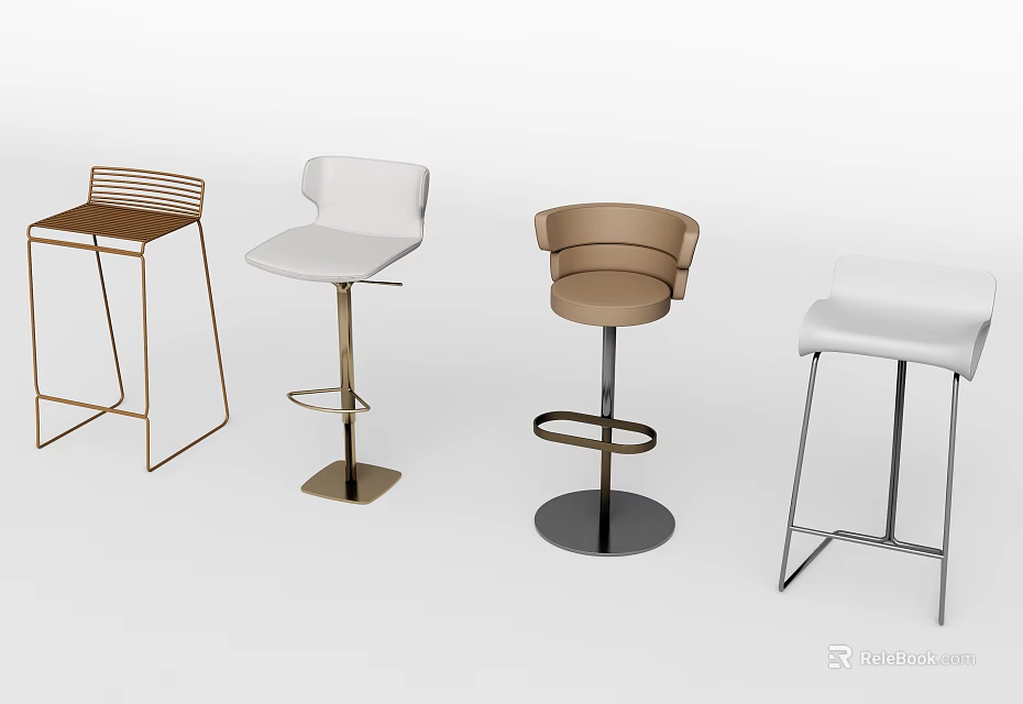 Modern Bar Stools In Various Styles With Metal Frames And Leather Seats 3d model