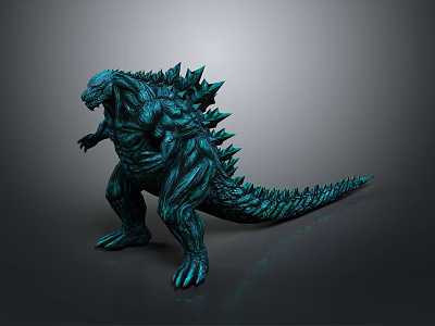 Detailed Teal Colored Godzilla Game Movie Character With Spiked Back And Fierce Design 3d model