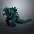Detailed Teal Colored Godzilla Game Movie Character With Spiked Back And Fierce Design